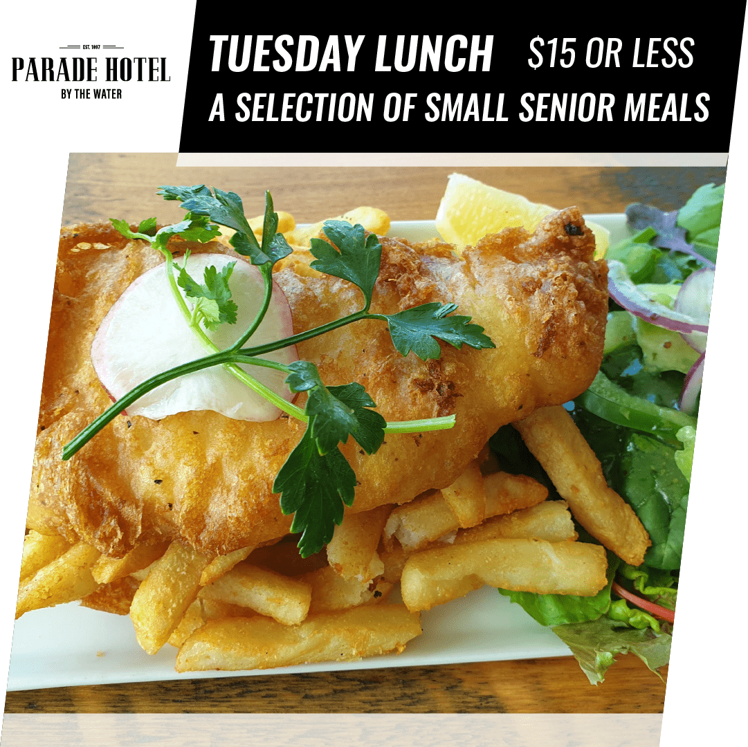 Seniors Lunch Tuesday is our lunchtime special, with smaller meals for seniors just $15.