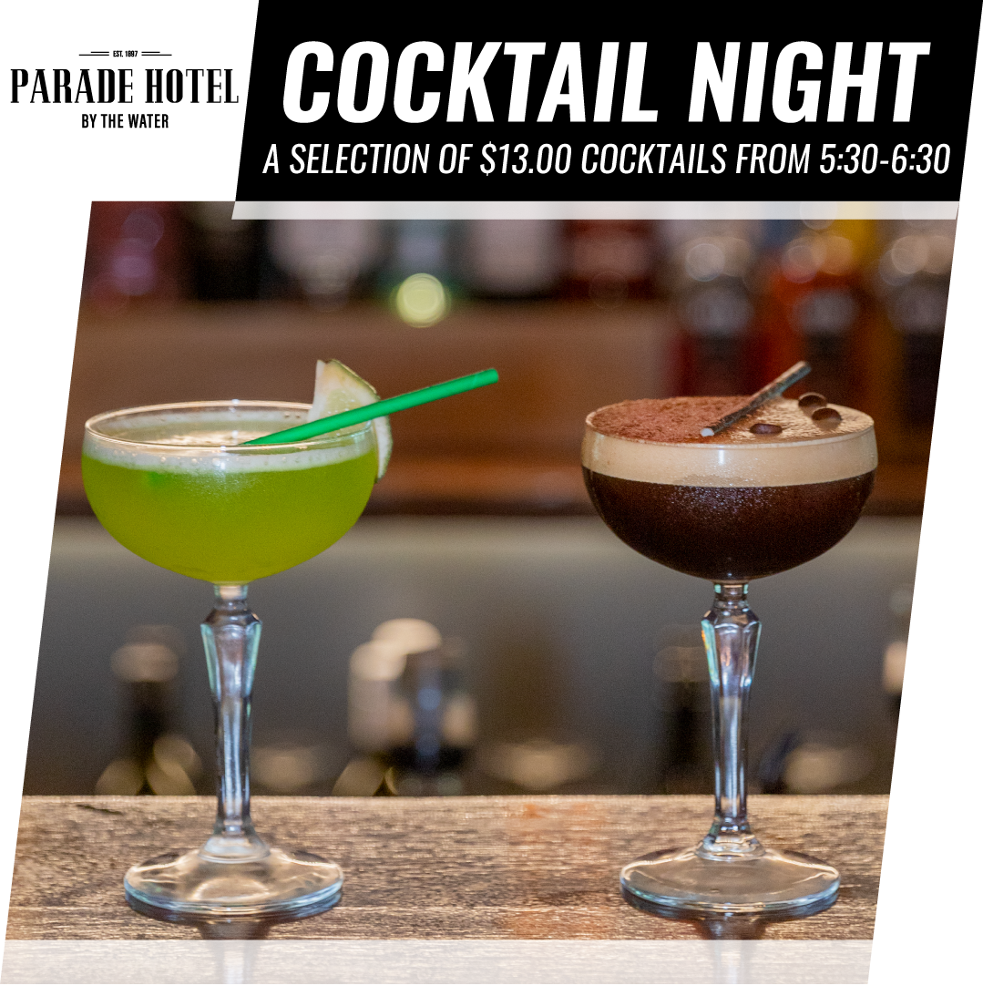 Enjoy a selection of $13 cocktails every Friday night from 5:30 - 6:30 PM.