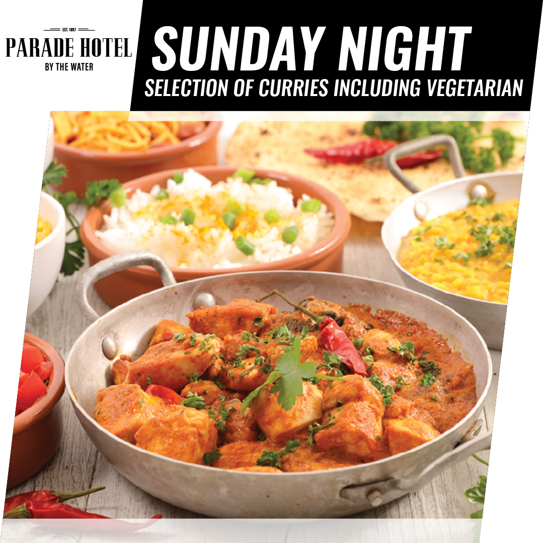 Sunday night is curry night. Choose from a selection of curries inc vegetarian for $18.