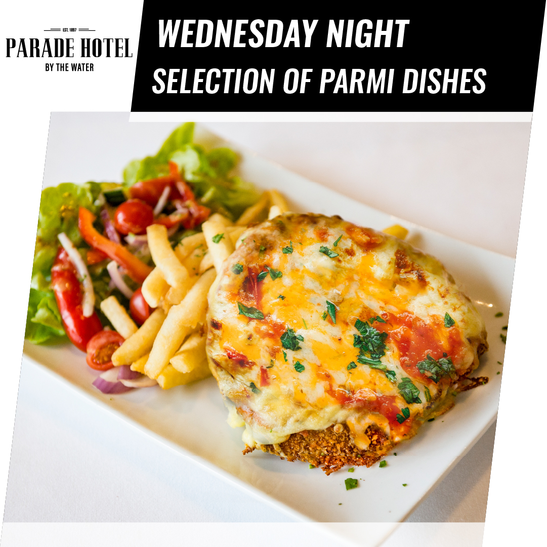 Wednesday night is Parmi night. Try our selection of chicken parmigiana's from $18. Premiums $22