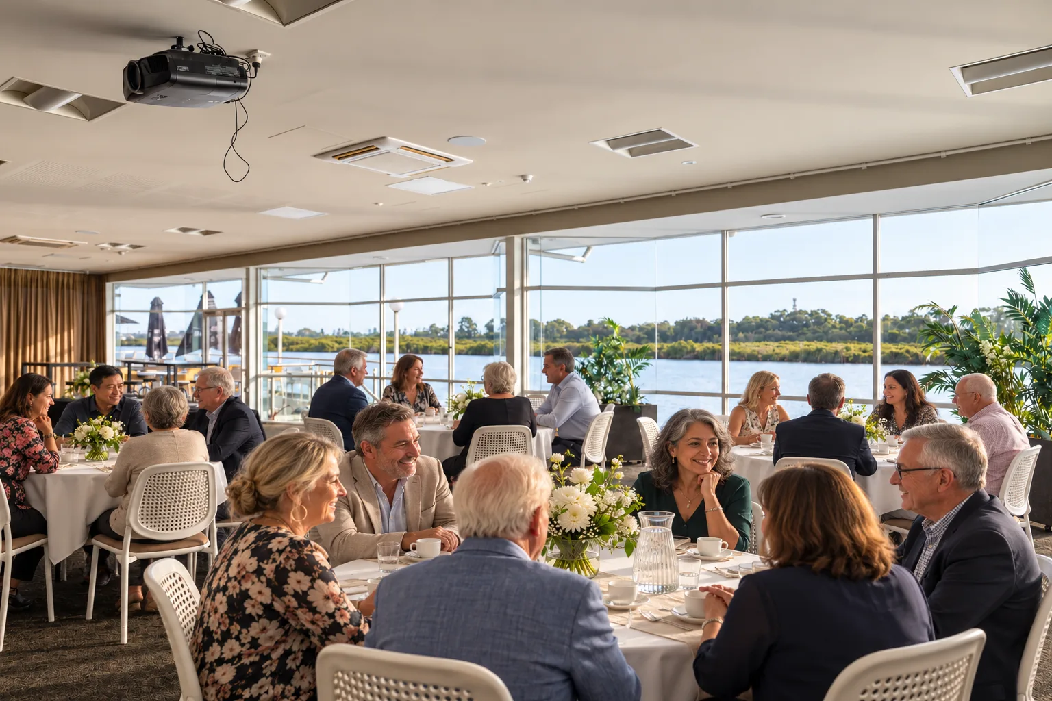 Guests seated together for a celebration of life in Parade Hotel’s River Room
